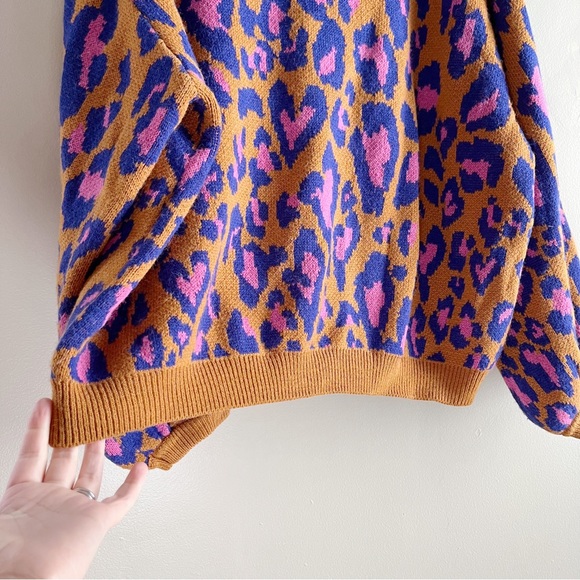 *SOLD* Farm Rio Leopard Pop Caramel Sweater Balloon Sleeves Wool Blend, Medium - Picture 9 of 15